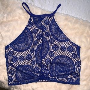 SOLD blue lace racer back crop
